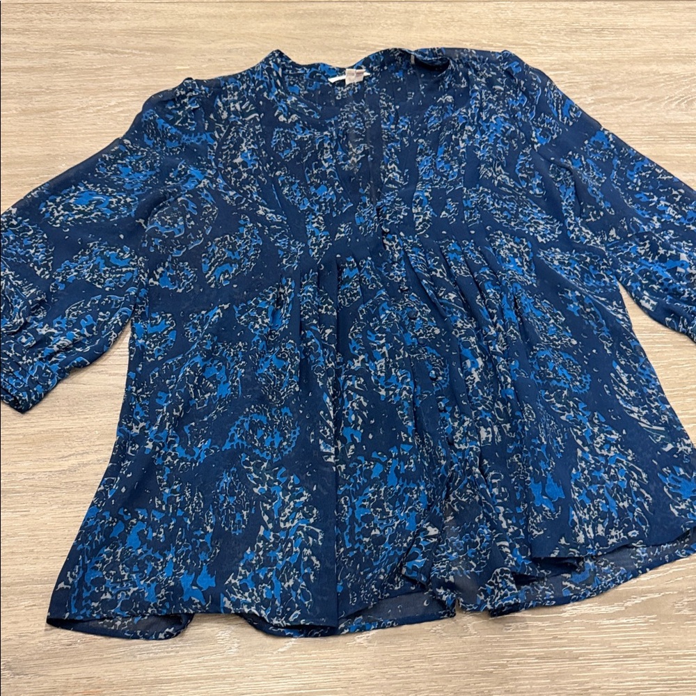 Joie Navy Blue Abstract Print Peasant Blouse